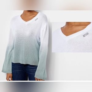 NWT Peace Love World Dip Dye Embroidered Affirmation Sweater- AGAVE GREEN